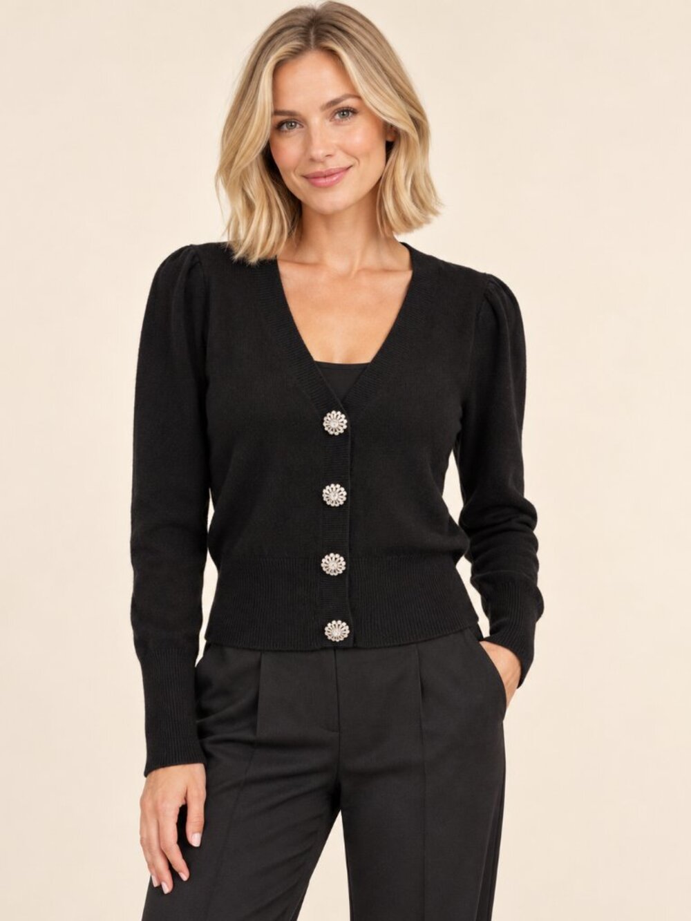 Express Cardigan Sweater Black Rhinestone Button Embellished Medium